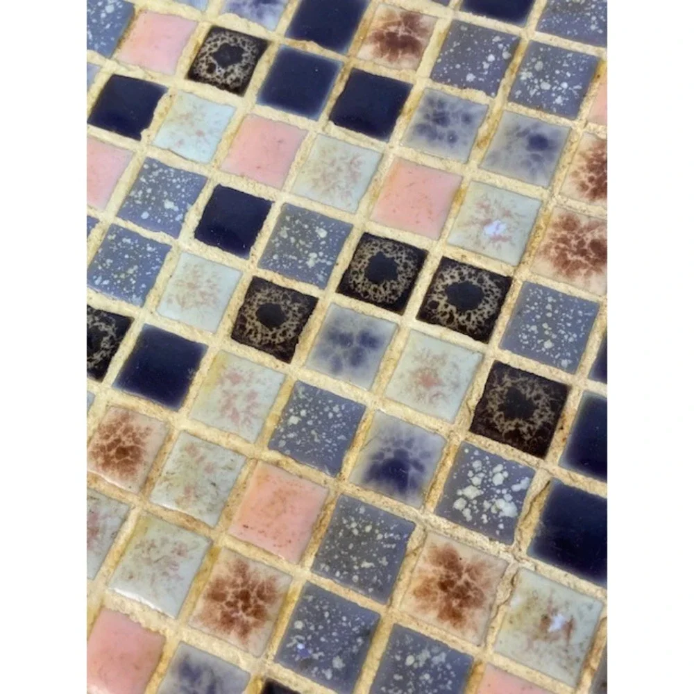 Vintage Mid Century Modern Mosaic Tile Wood Serving Tray Brass Handles Vered